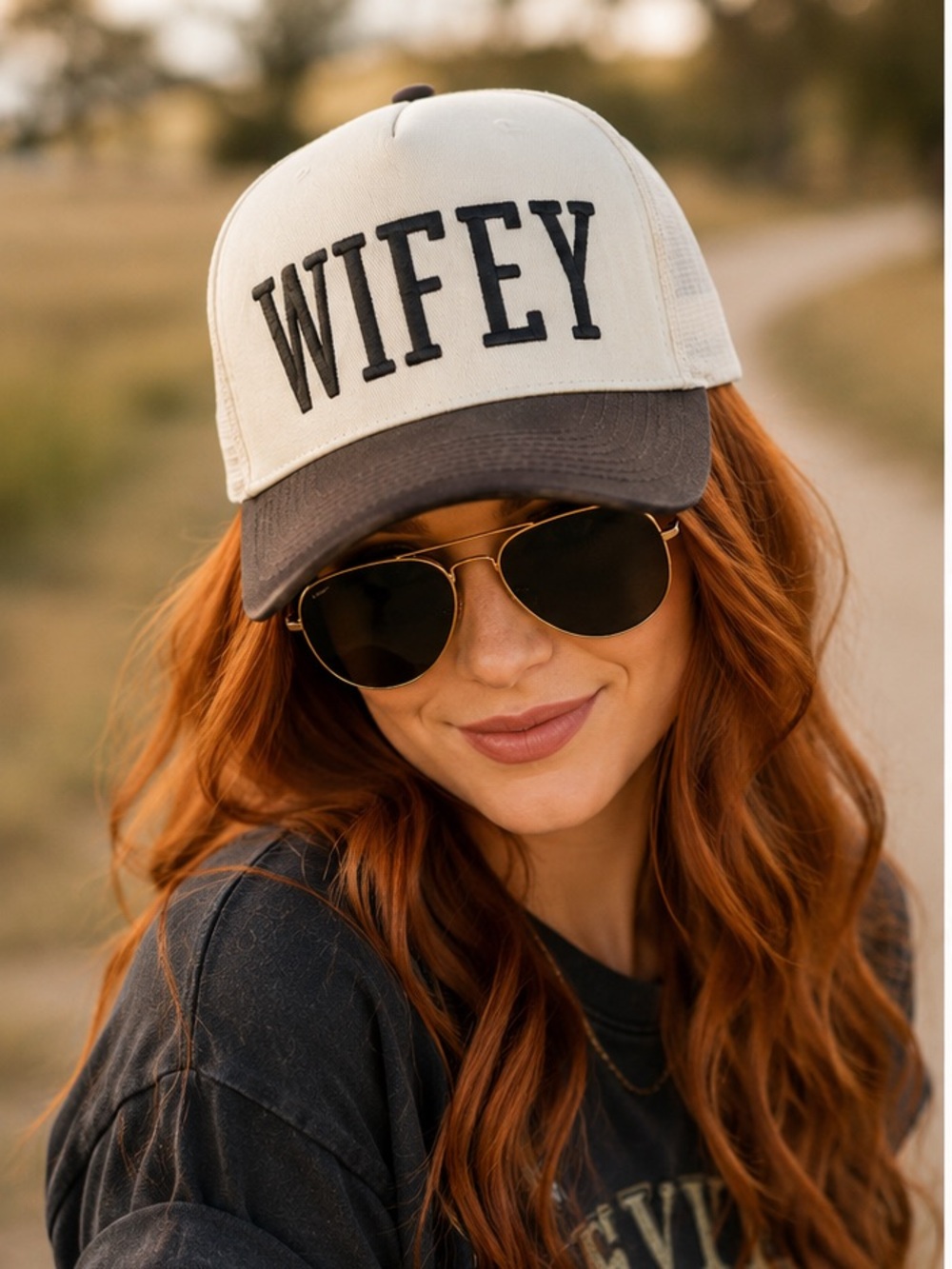 🆕 Wifey Trucker Hat Cream Black Embroidered Snapback Baseball Cap